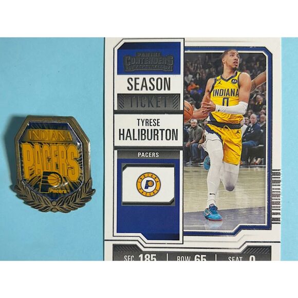 Tyrese Halliburton 2025 Card & Indiana Pacers Vintage Wincraft NBA Pin - Picture 1 of 4